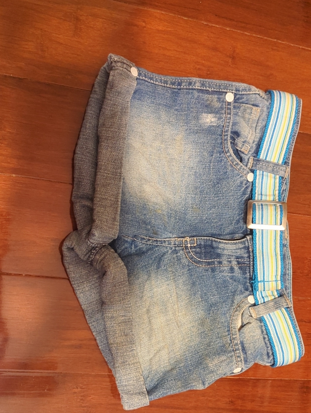 Faded Glory Blue Denim Shorts with Striped Belt